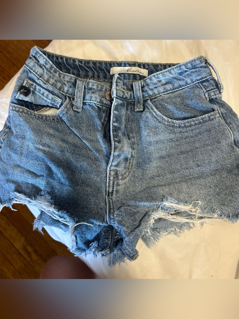 KanCan Light Blue Distressed High-Rise Denim Shorts